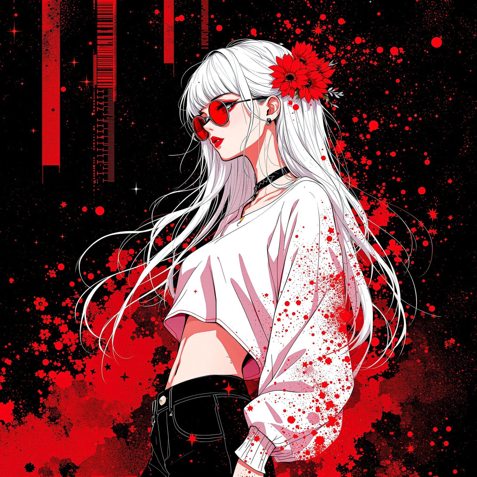 Anime Woman Portrait in Glitchy Indigocore Style