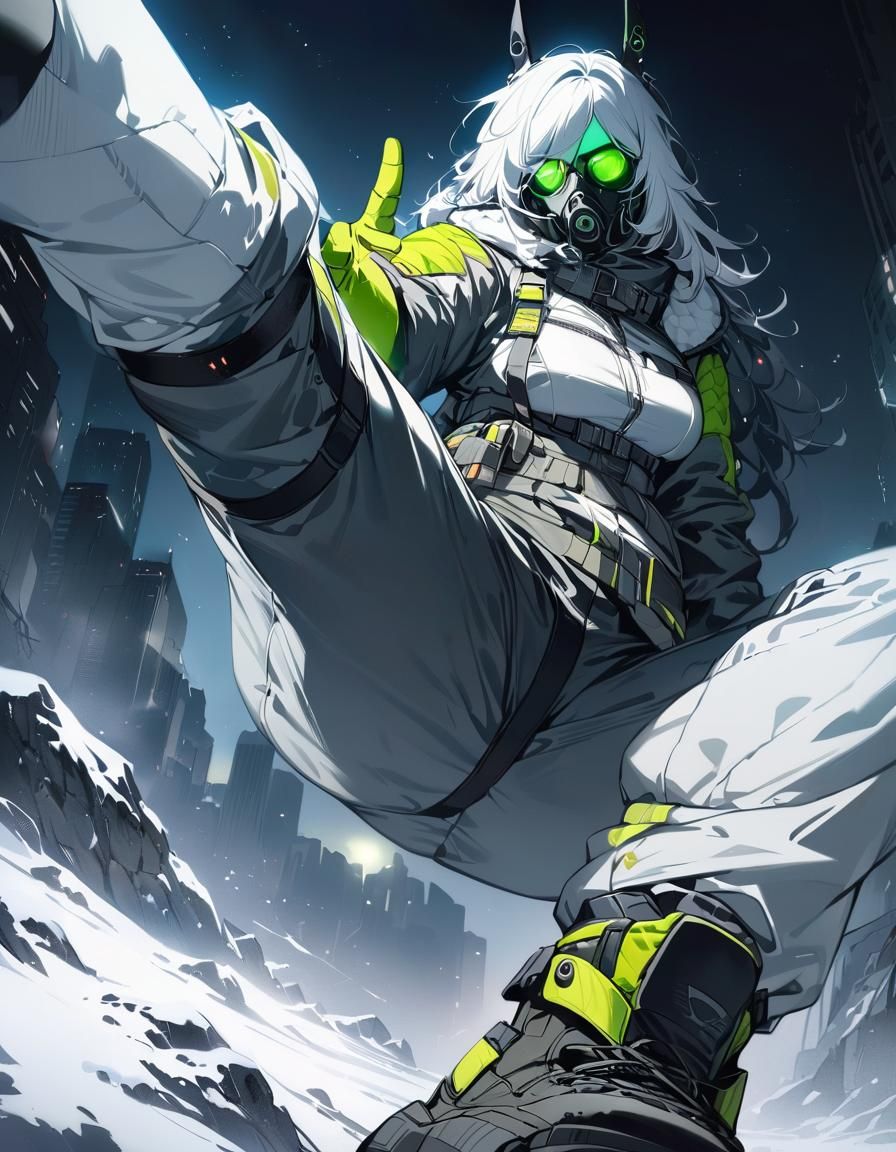 Cyberpunk Catgirl in Nuclear Winter Wasteland