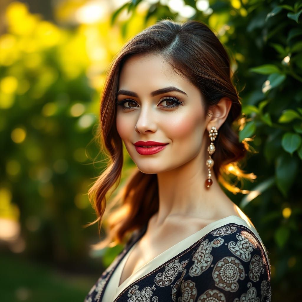 Elegant Woman in a Serene Outdoor Setting, Fine Art Portrait...