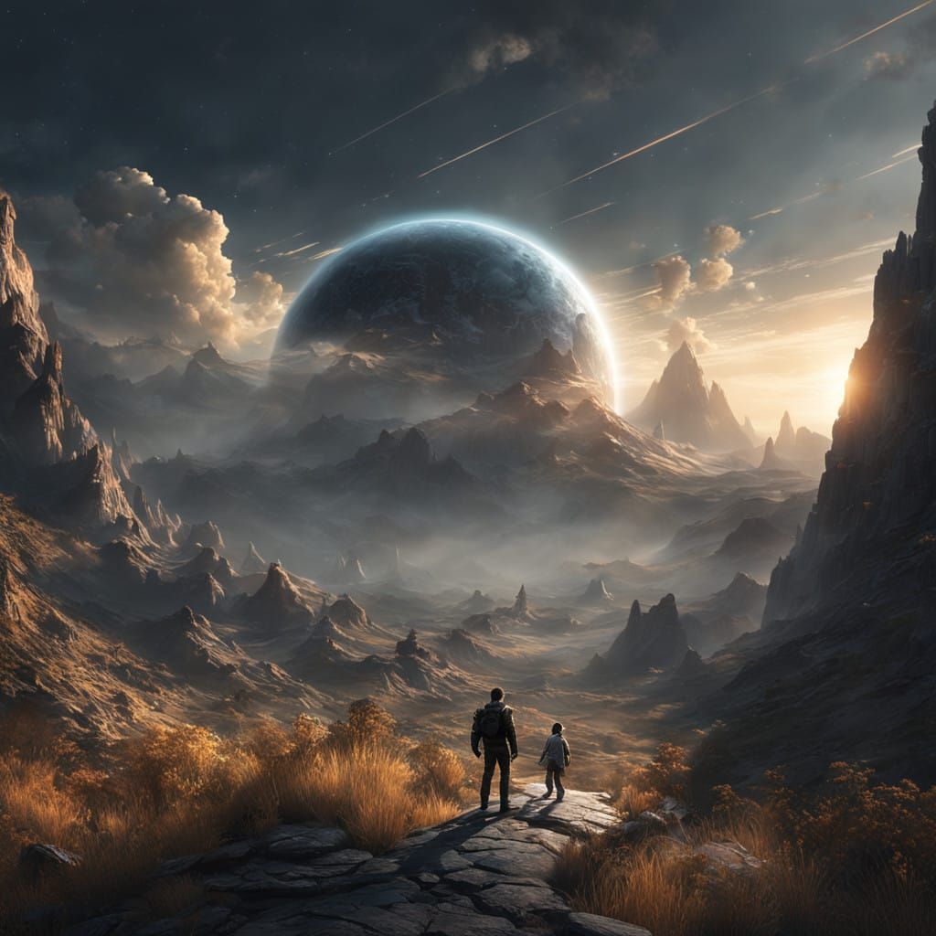 Eternal Struggle Between Light and Dark in a 3D Landscape