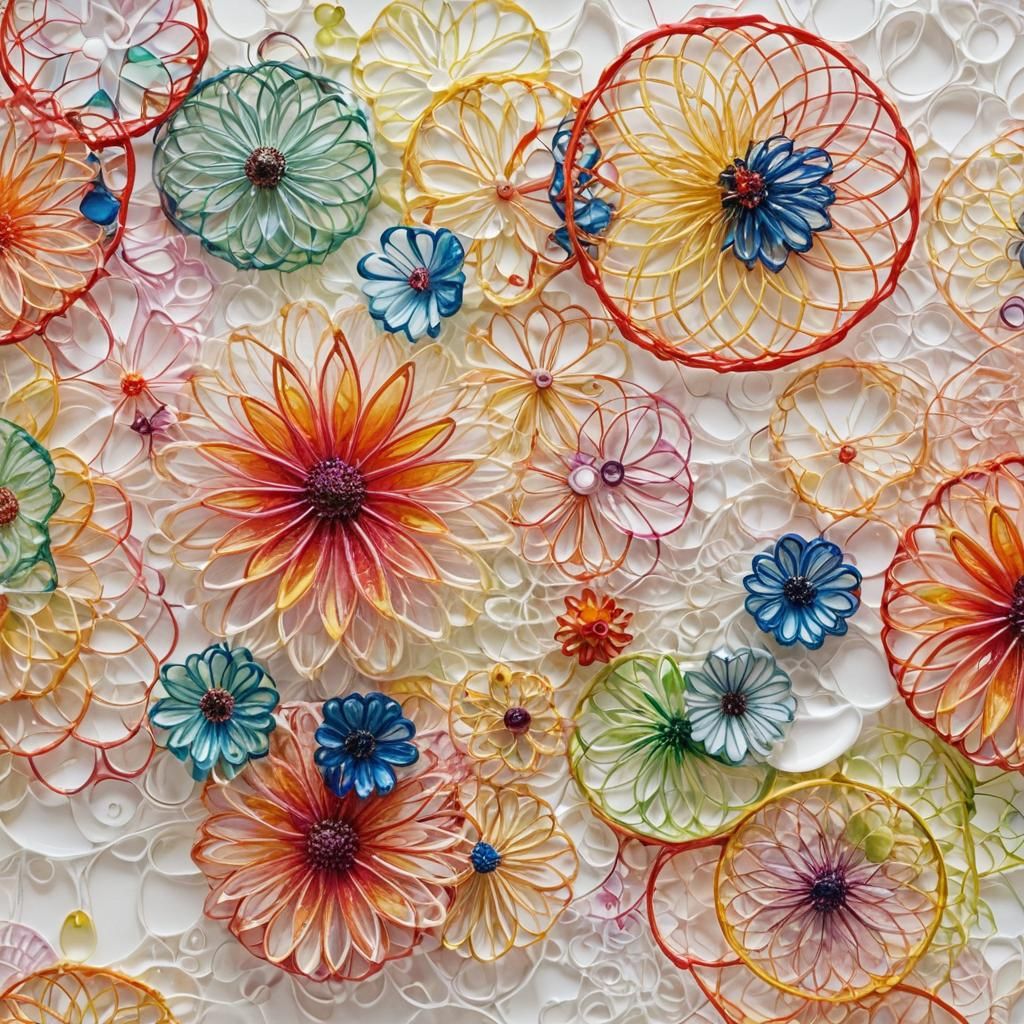 Abstract Expressionism Spirograph Flowers in Impasto Style