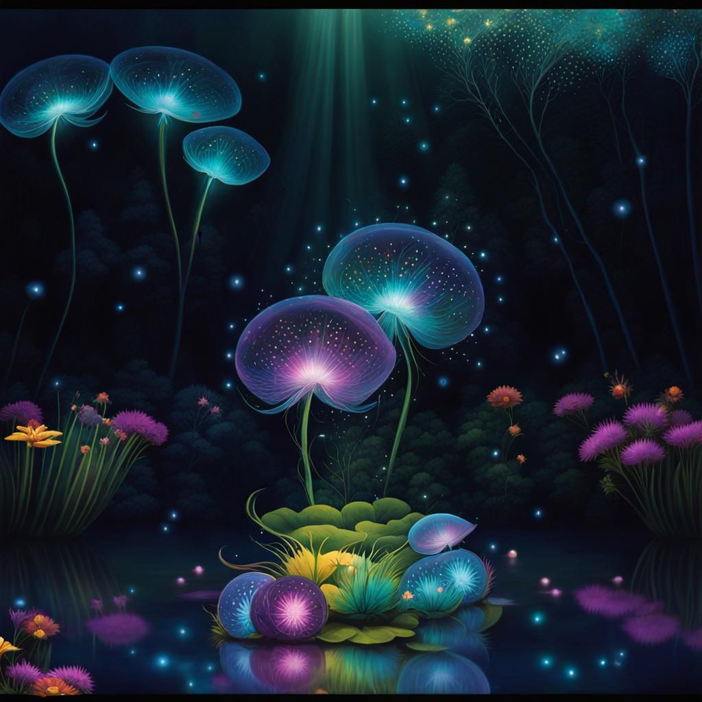 Bioluminescent Flower Garden in Psychedelic Art Style