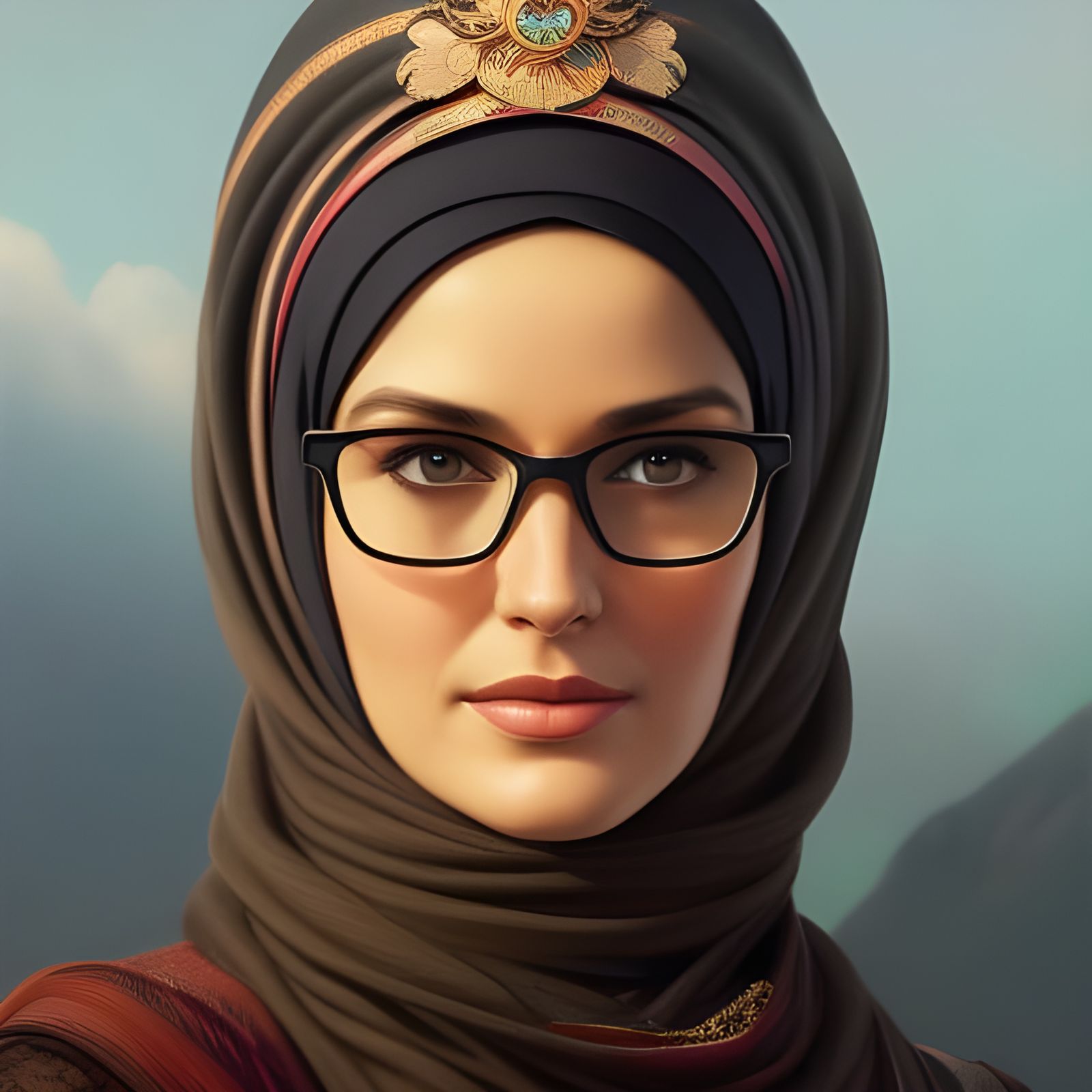 German Woman in Hijab: Hyperdetailed Art Nouveau Portrait