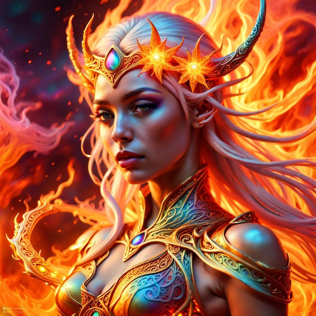 Dragon Princess in Fire, Surreal Concept Art