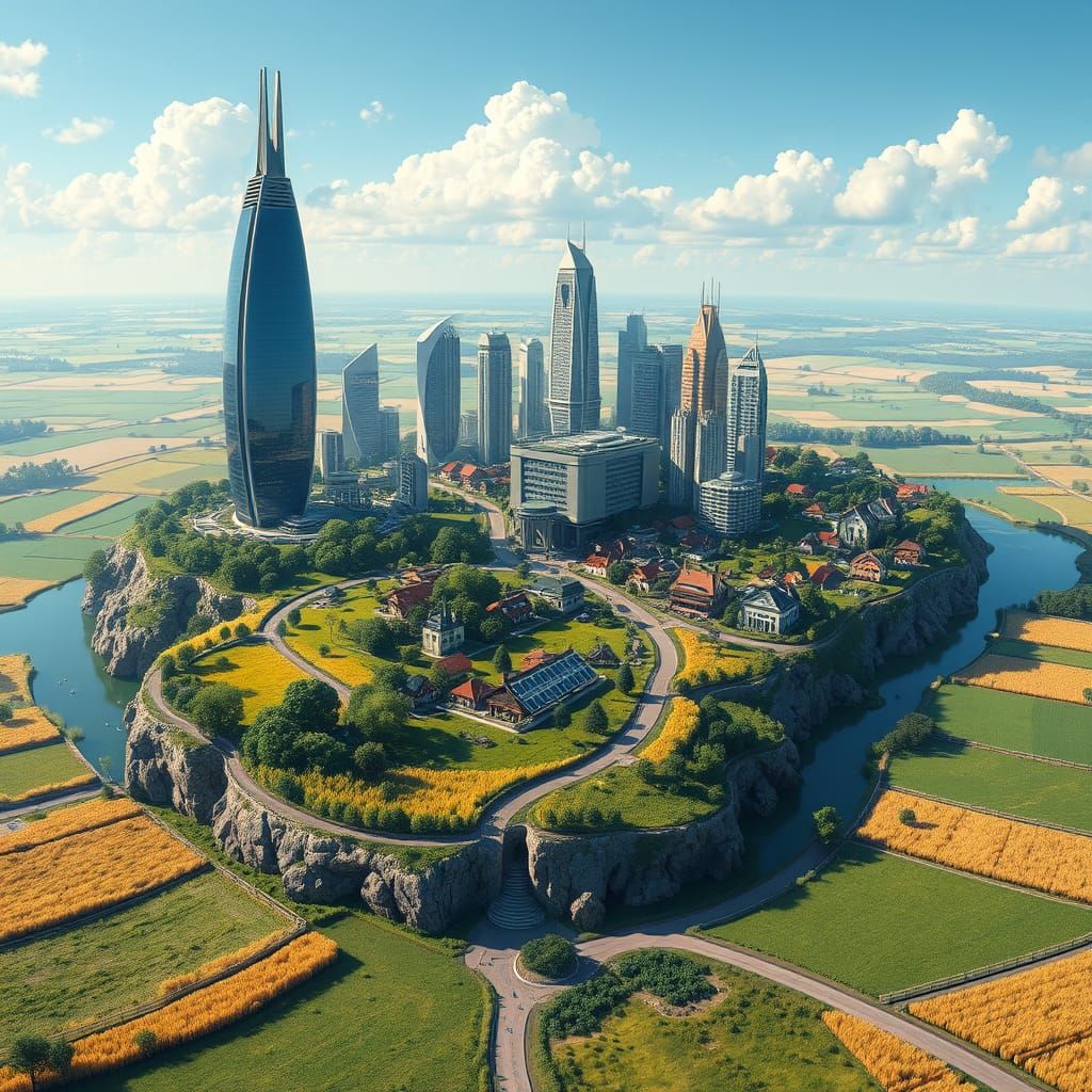 Eco-Futuristic Island Cityscape in Harmony with Nature