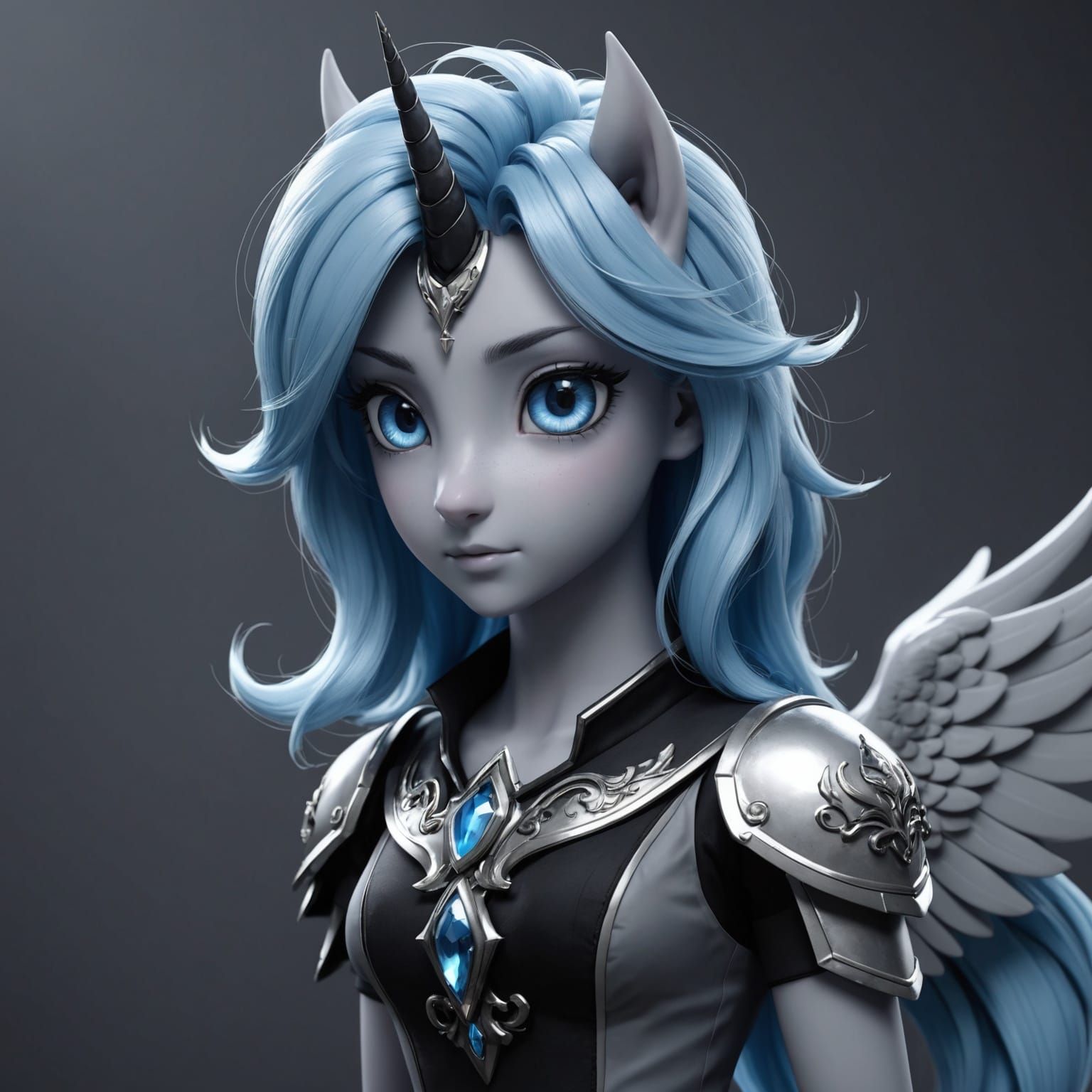 Grey-Blue Alicorn with Shadow Cutie Mark as 3D Anime Art