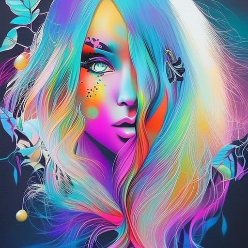 Elf Woman with Floral Crown in Graffiti Style