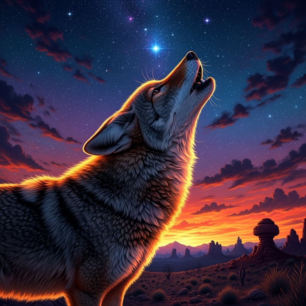 Coyote Howling Under Starry Night Sky