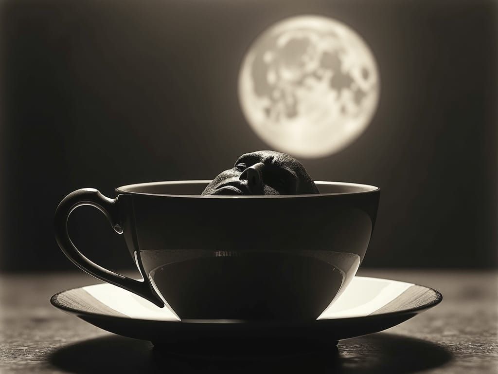Vampire in Teacup: Gloomy, Ivory-White Photo