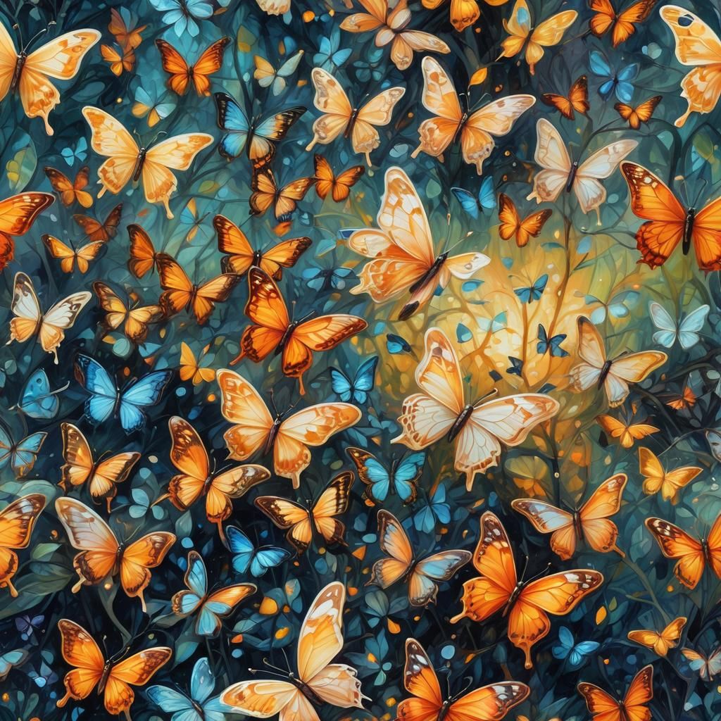 Enchanted Bioluminescent Butterflies Radiate Light in Oil Pa...