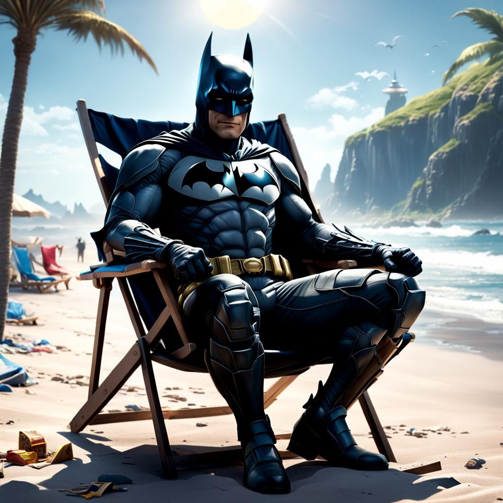 Batman Relaxing on Beach in the Sun