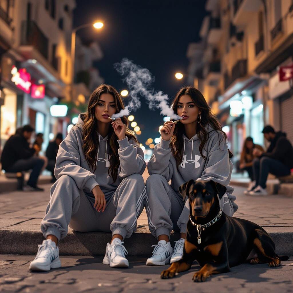 Urban Night in Marseille with Two Women