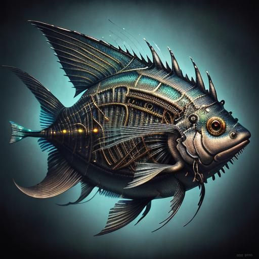 Steampunk Alien Fish in Faded Polaroid Photograph