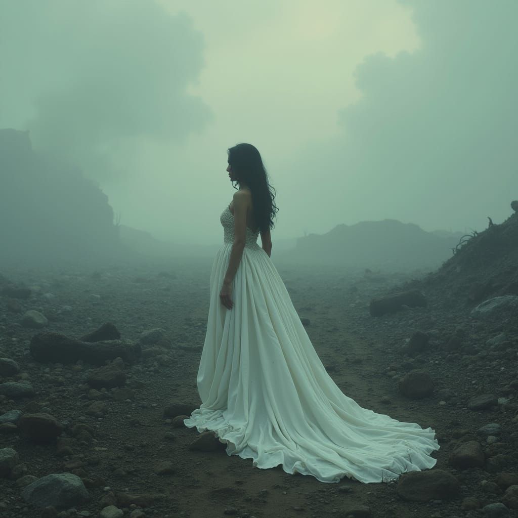 Crying Woman in War-Torn Landscape: Digital Matte Painting