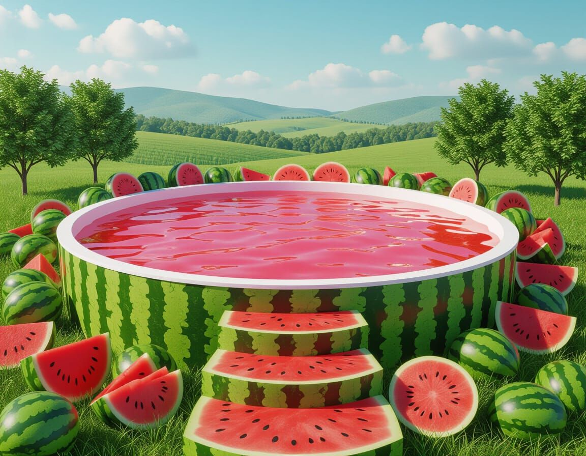 Surreal Watermelon Juice Pool with Watermelon Slices
