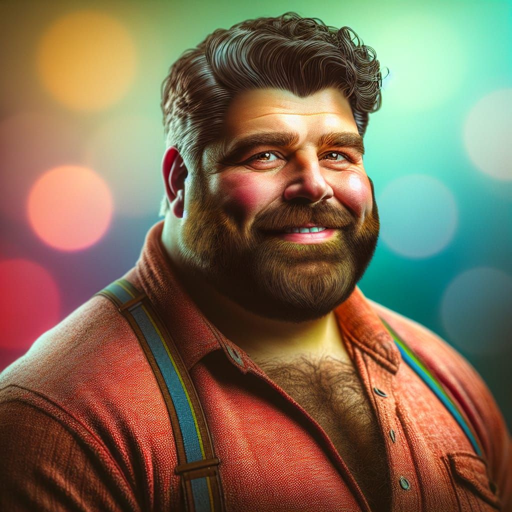 Detailed Portrait of Smiling Man with Bearish Build