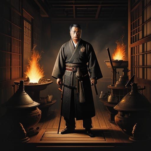 Swordsmith Yōdō Muramasa in a Smoky Forge