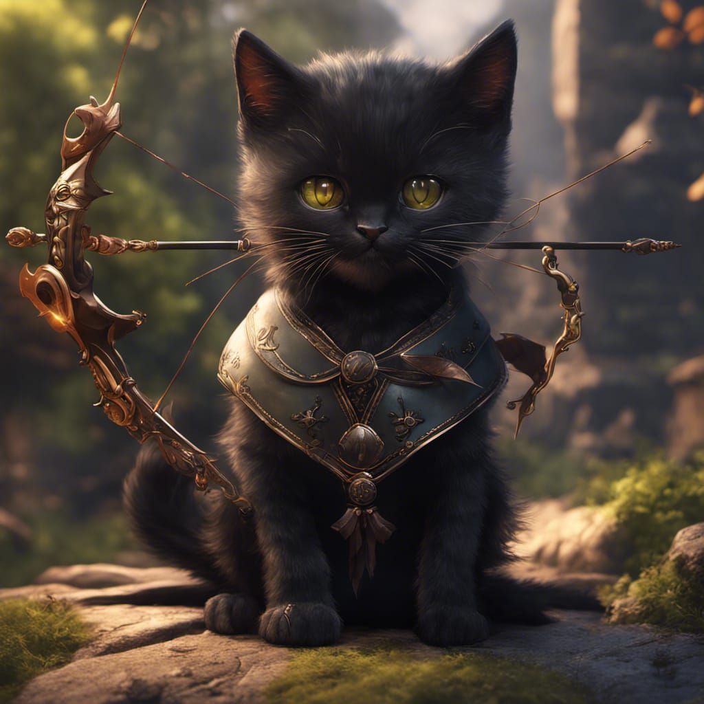Archer Cat with Bow: Detailed Fantasy Art