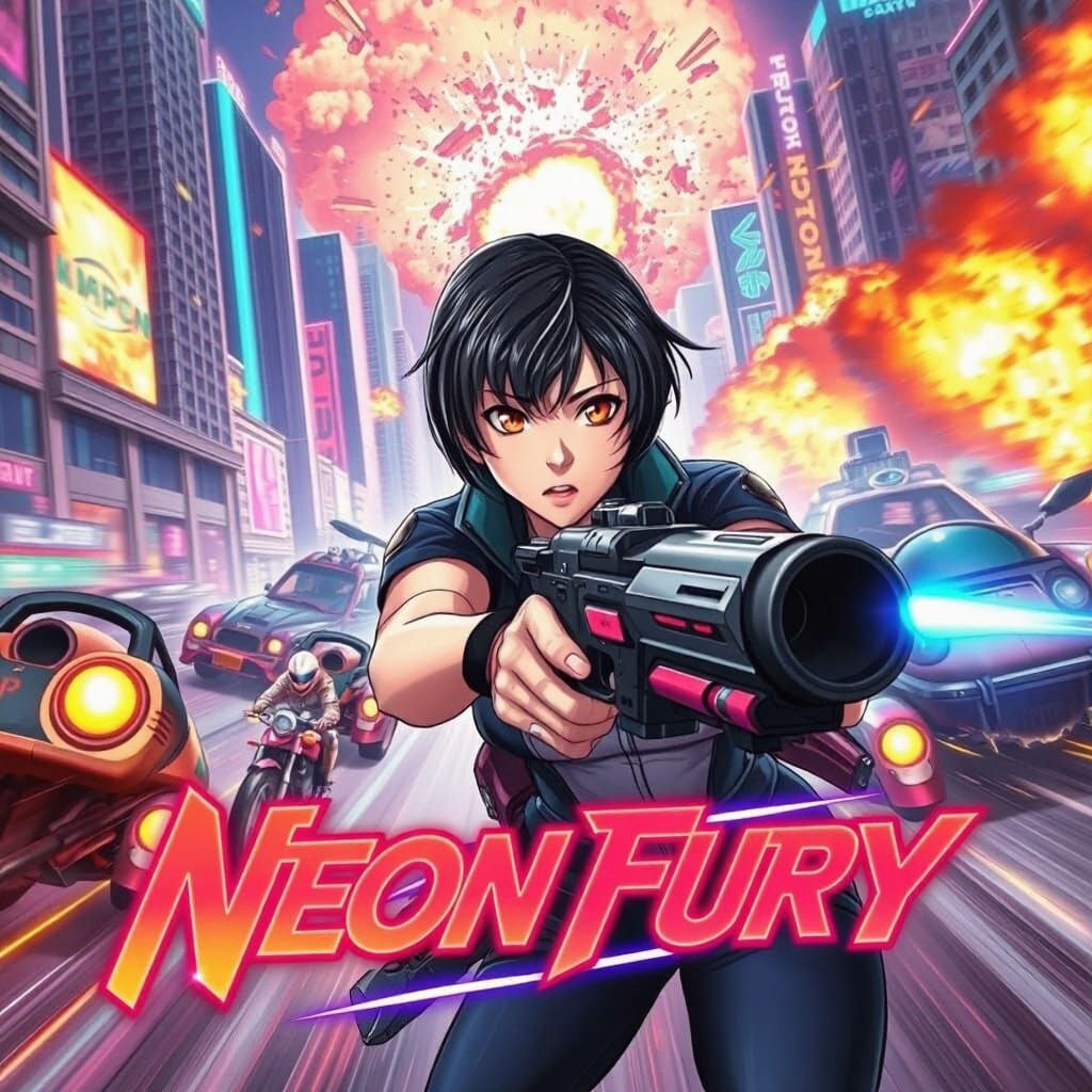 Anime Heroine in Cyberpunk Cityscape