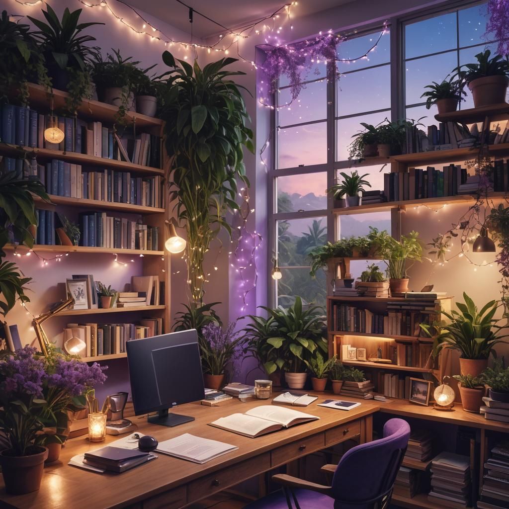 Cozy Nature-Inspired Study Room in Fantasy Concept Art