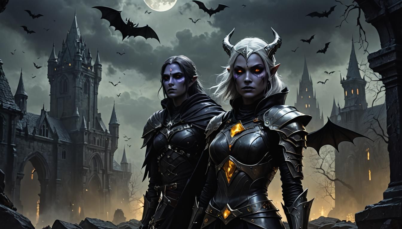 Drow Female in Dark Fantasy Landscape