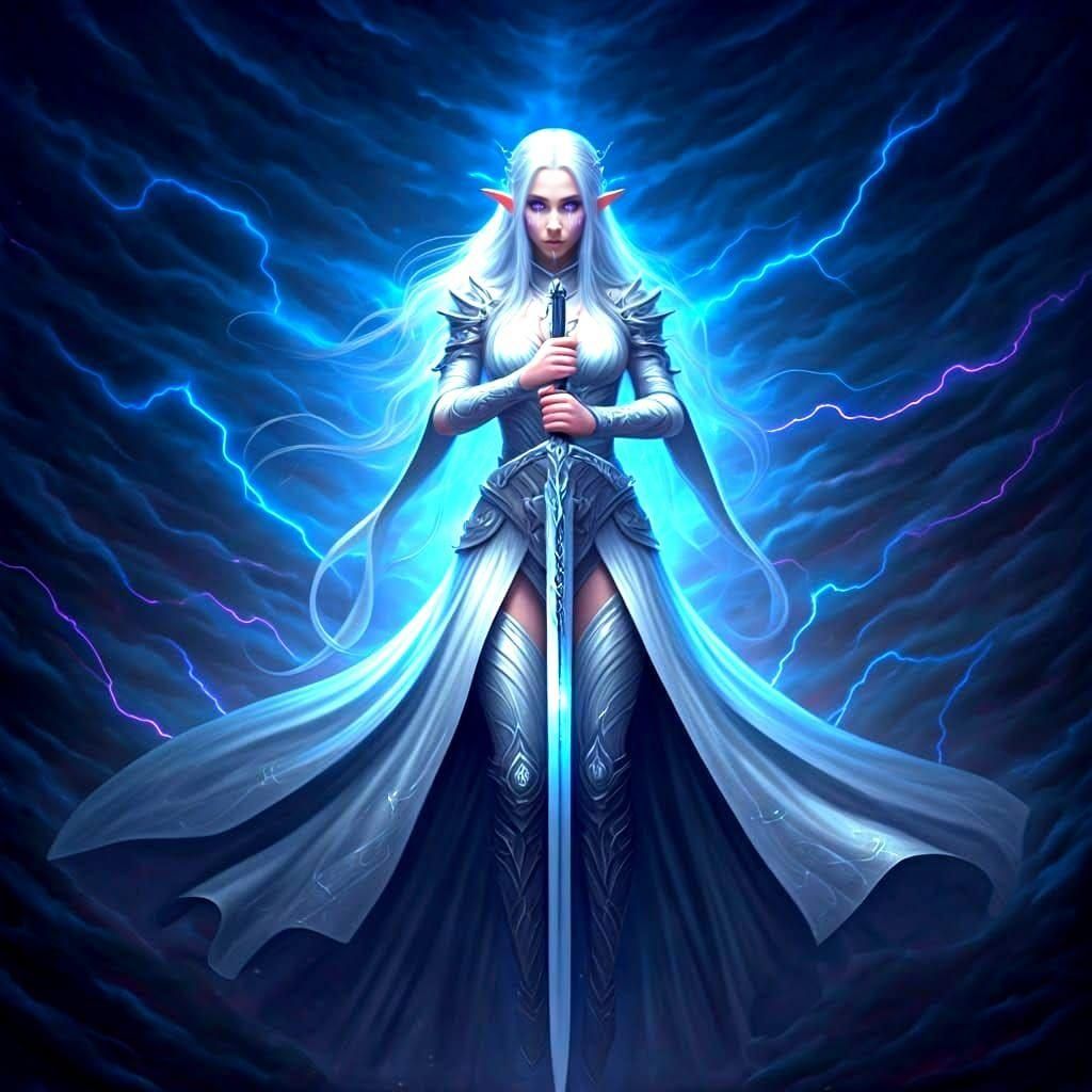Silver Elf in Lightning Storm, Digital Matte Painting