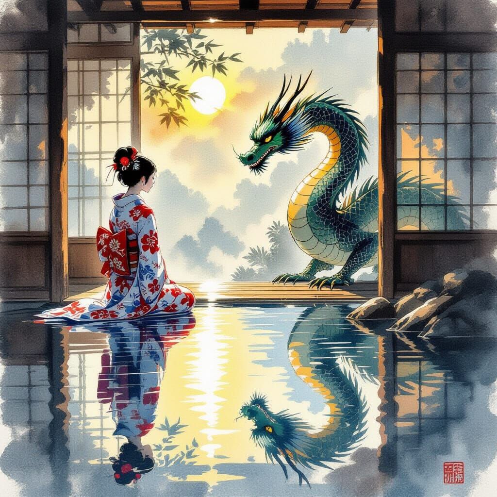 Dragon Shadow Reflection in Sunlight, Ukiyo-e Masterpiece