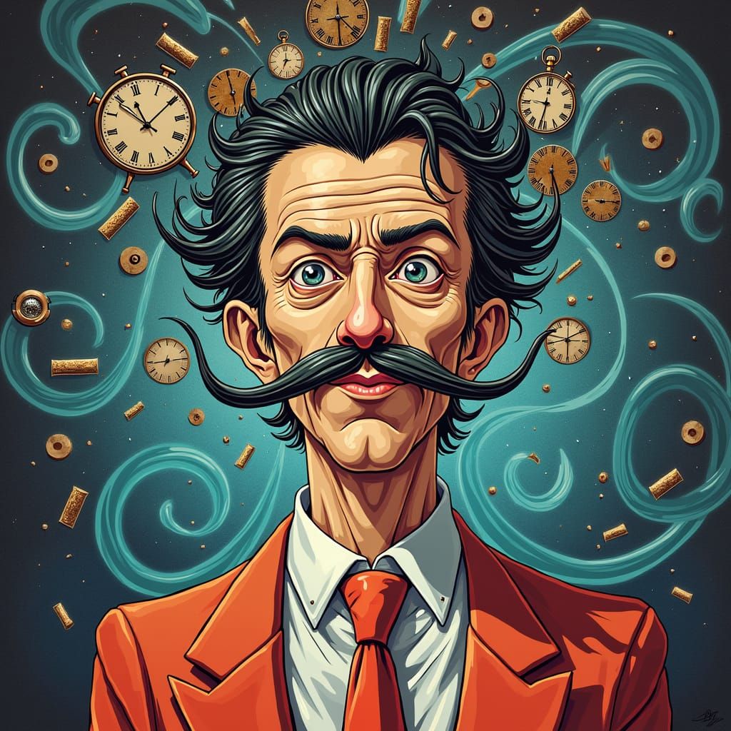 Surreal Anime Portrait with Melting Clock