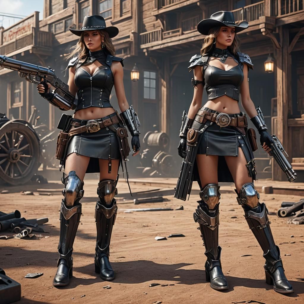 Wild West Gunslingers Showdown in Sci-Fi Style