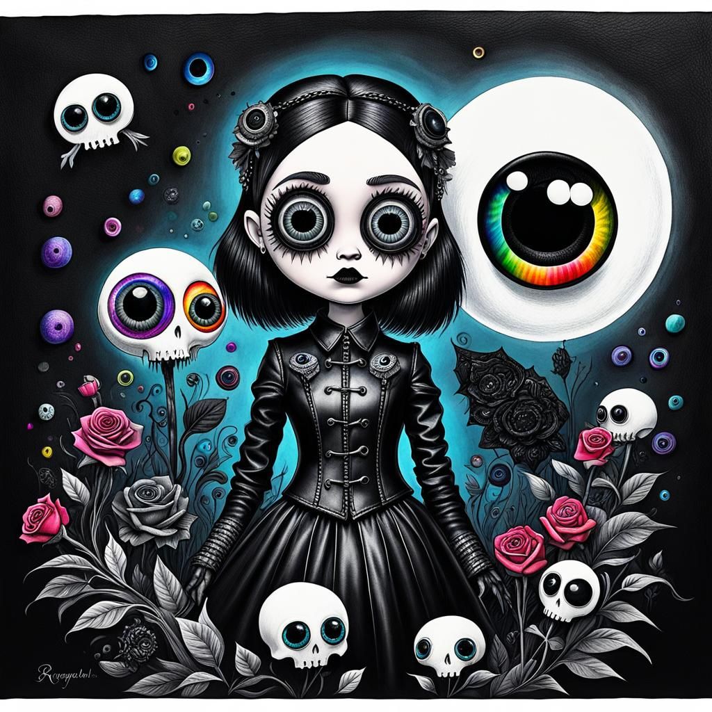 Surreal Crayon Drawing of a Goth Woman