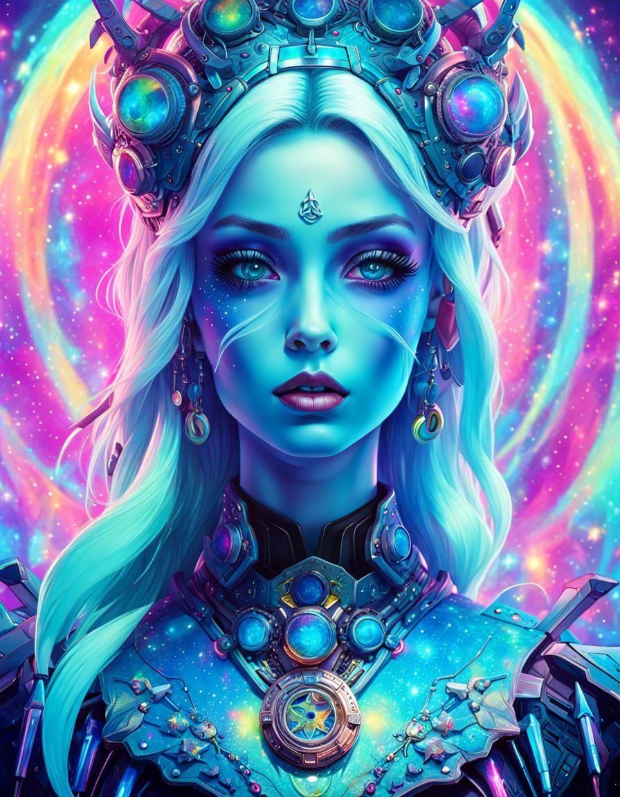 Biohazard Beauty with Cybernetic Astral Background