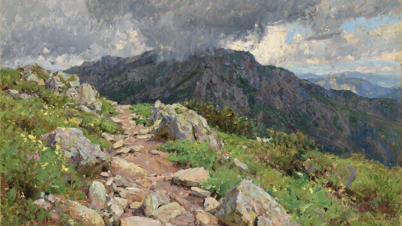 Stony Mountain Trail on Mount Washington in Oil Painting Sty...