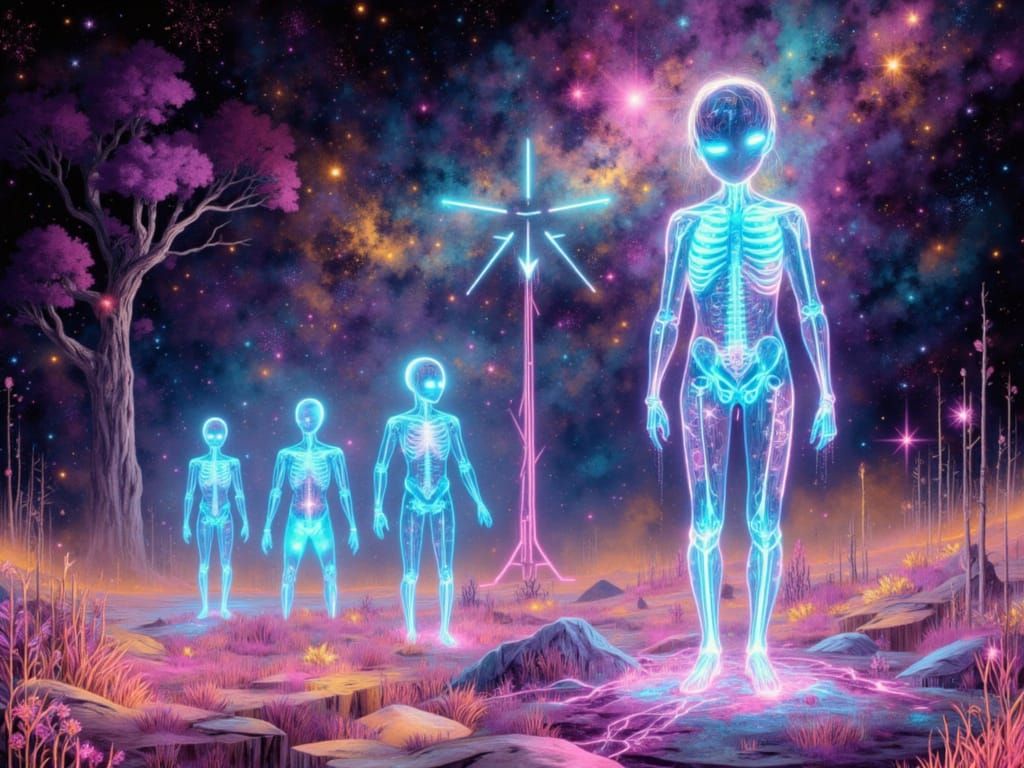 Cyberpunk Child with Bioluminescent Aura and Gemstone Armor