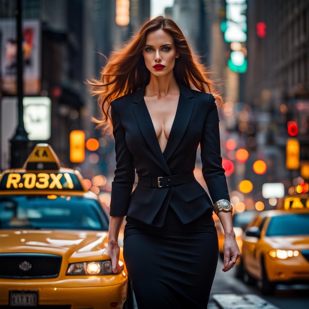 Woman Walking in Downtown New York at Dusk