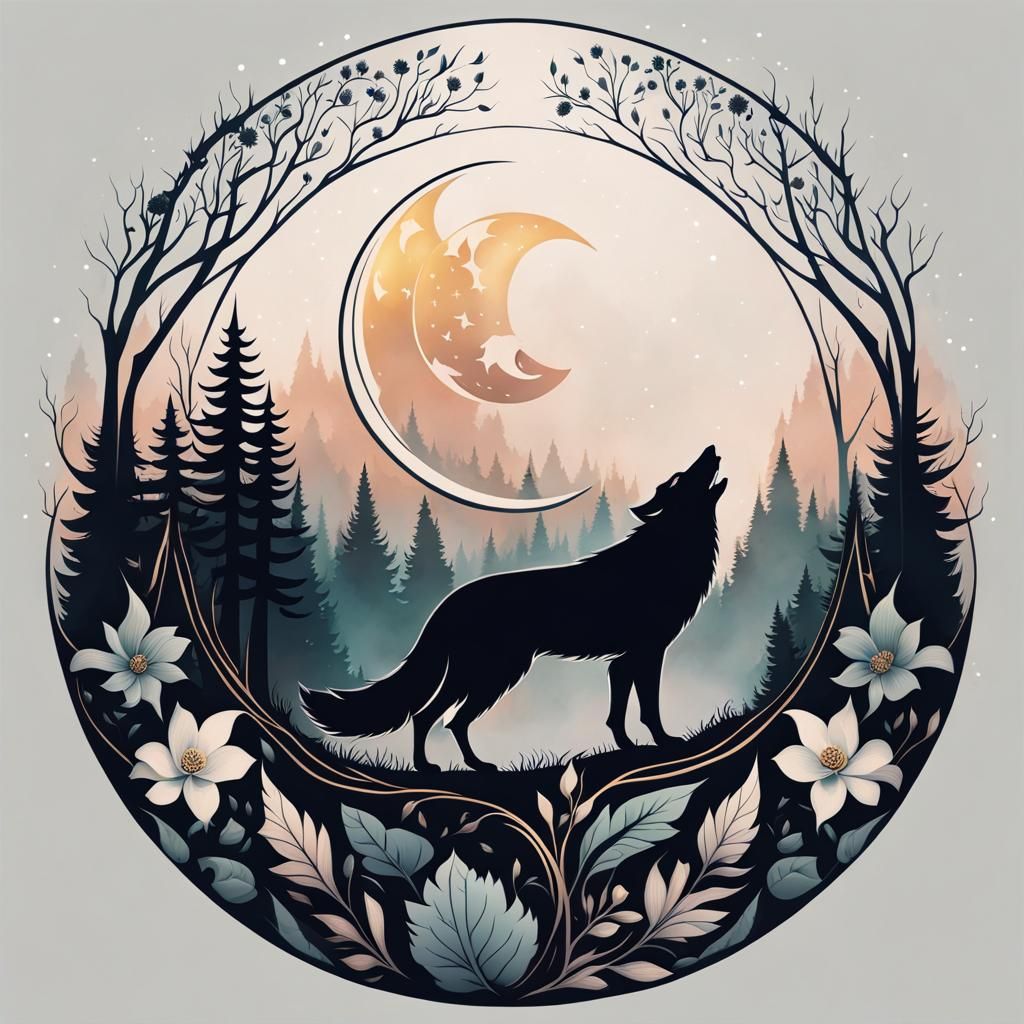 Ethereal New Moon Tattoo Design with Floral Motif