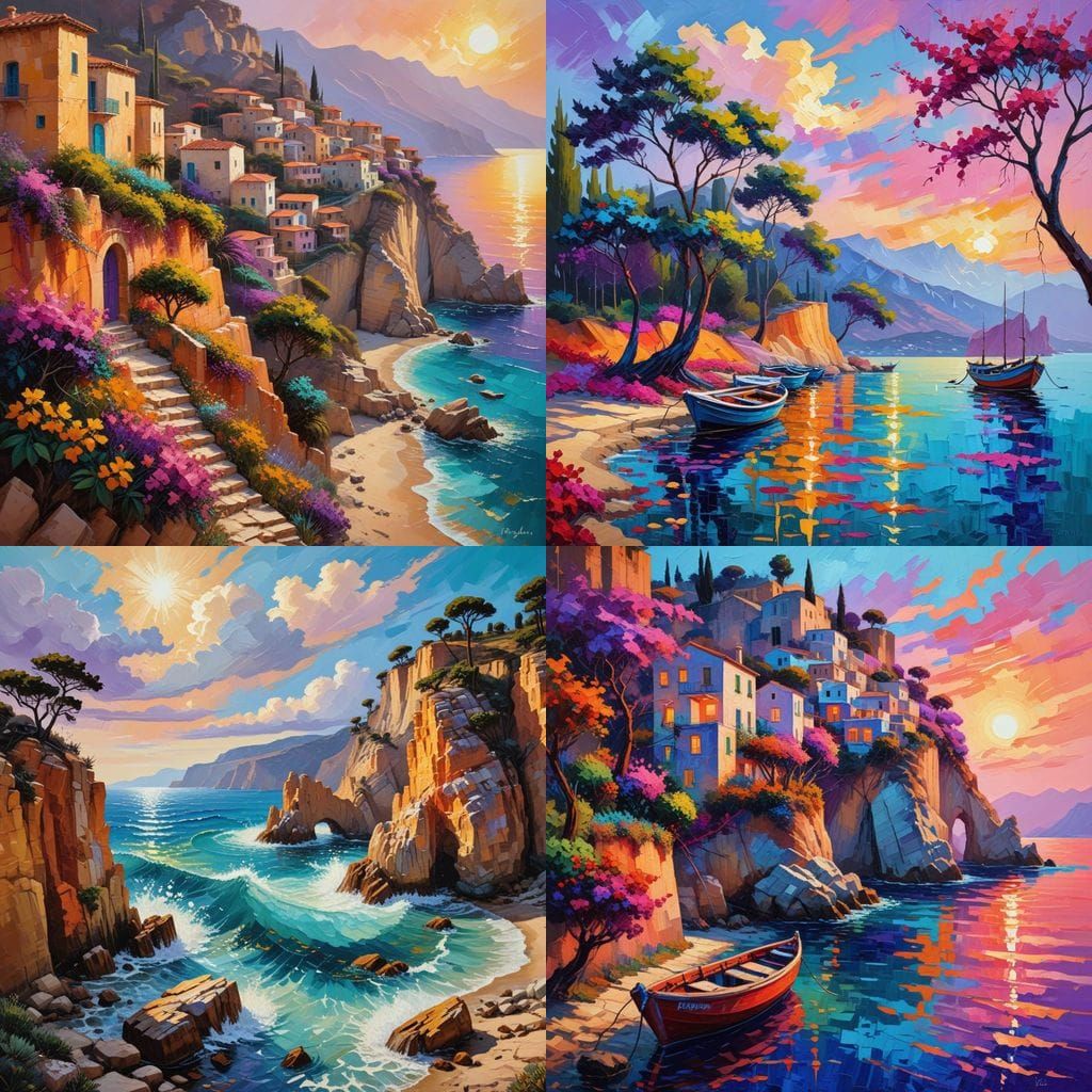 Surreal Mediterranean Bay Captured in Vibrant Oil Painting