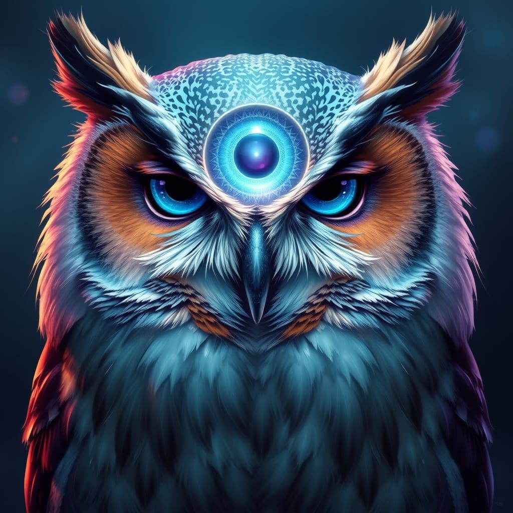 Majestic Owl with Serene Eyes and Glowing Third Eye
