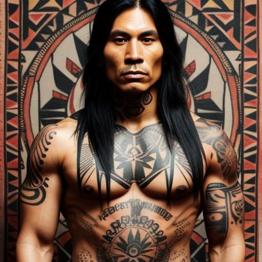 Tatted Native American Warrior Portrait