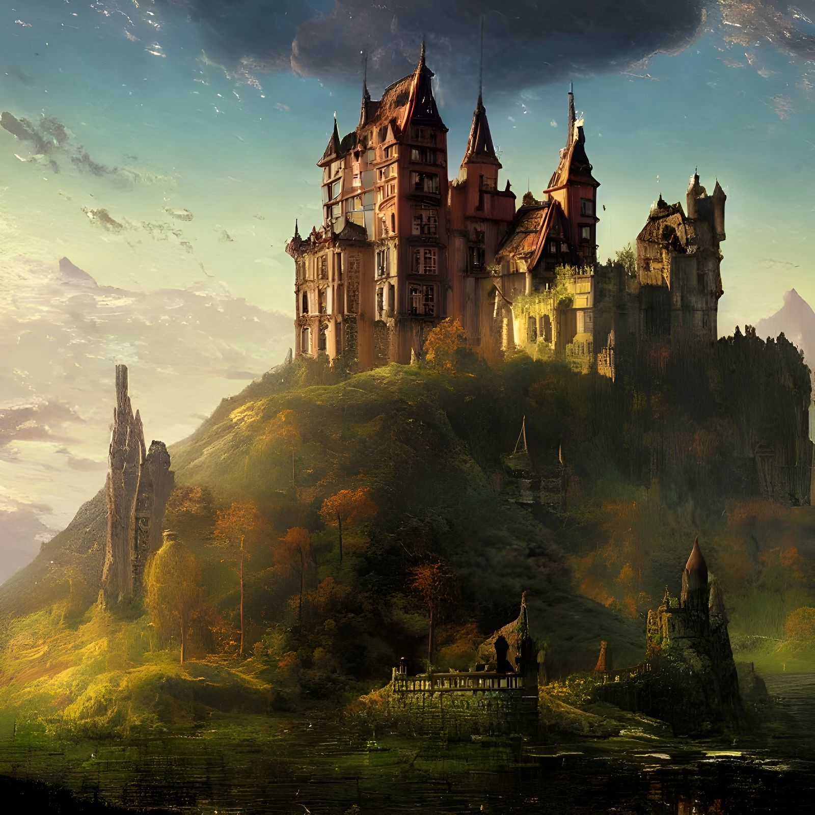 Detailed Castle on Hill as Digital Painting