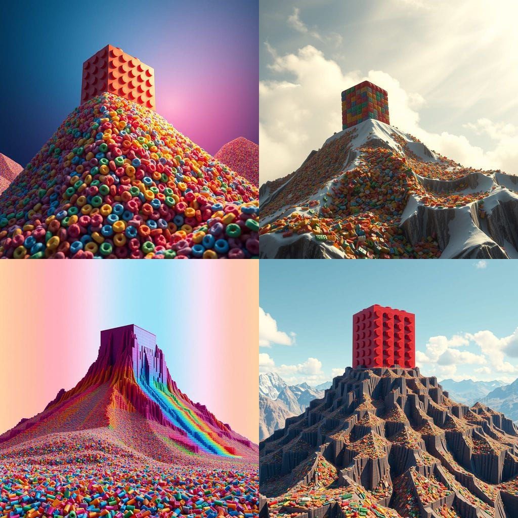 Lego Brick Titan Rises Over a Mountain of Cereal