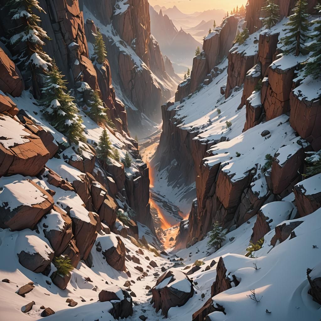 Majestic Mountain Chasm in Golden Hour Light