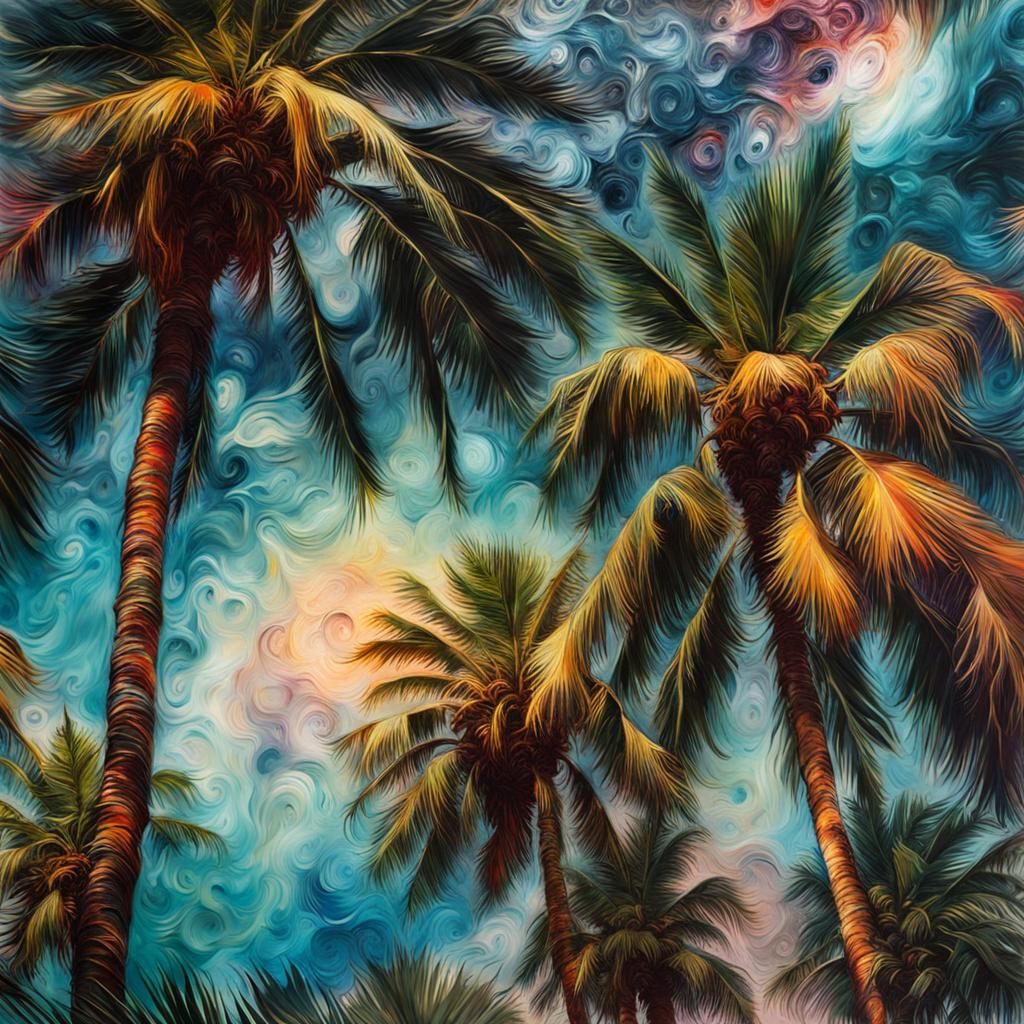 Encaustic Palm Trees with Space Background