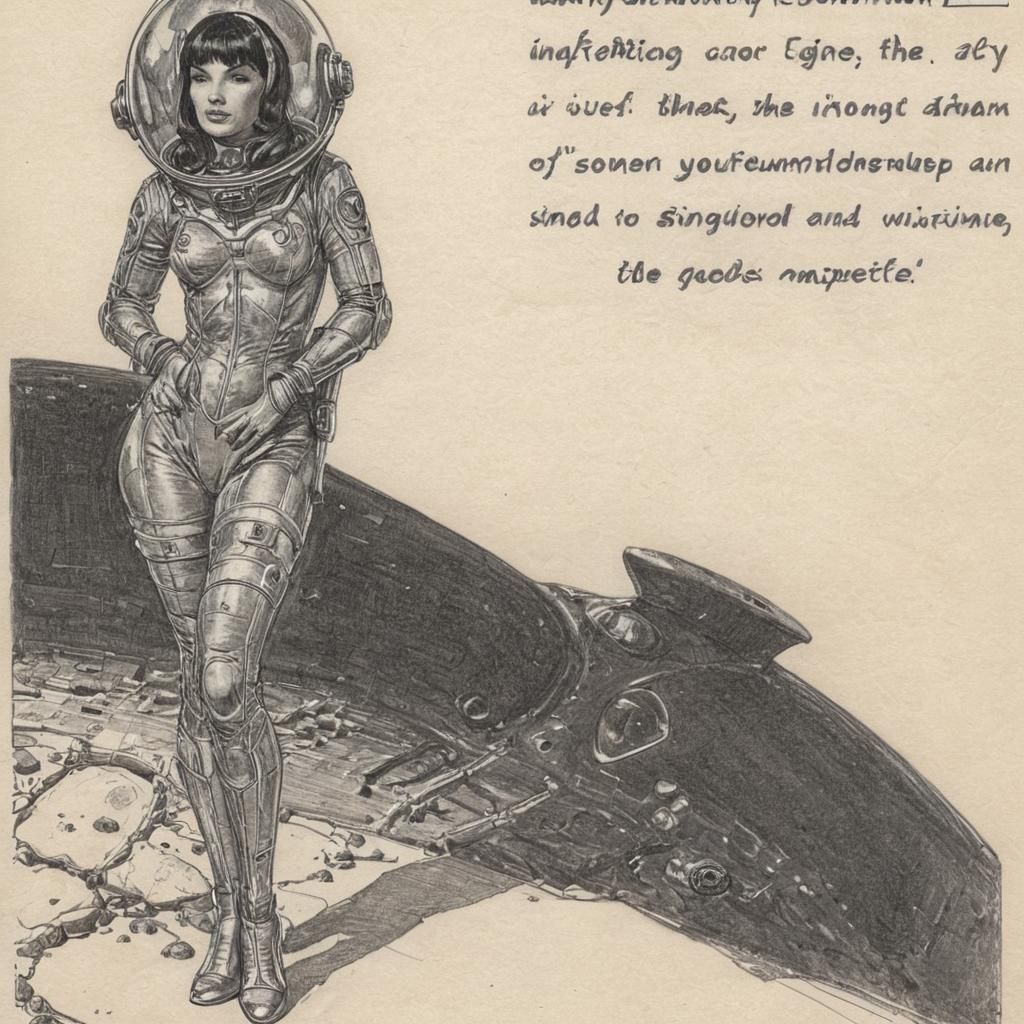 Retro Sci-Fi Spacesuit in Pencil Sketch Style
