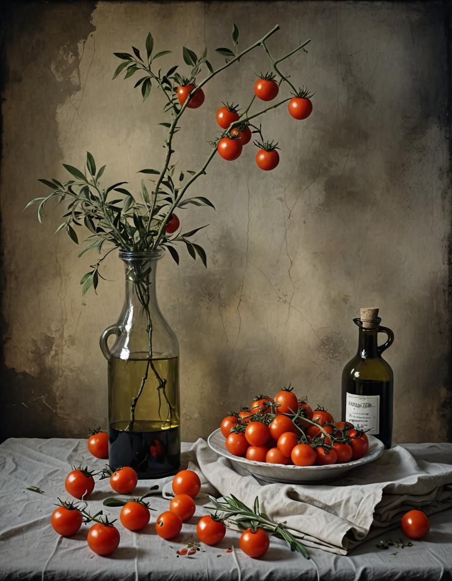 Still Life with Tomatoes: Elegant Digital Painting
