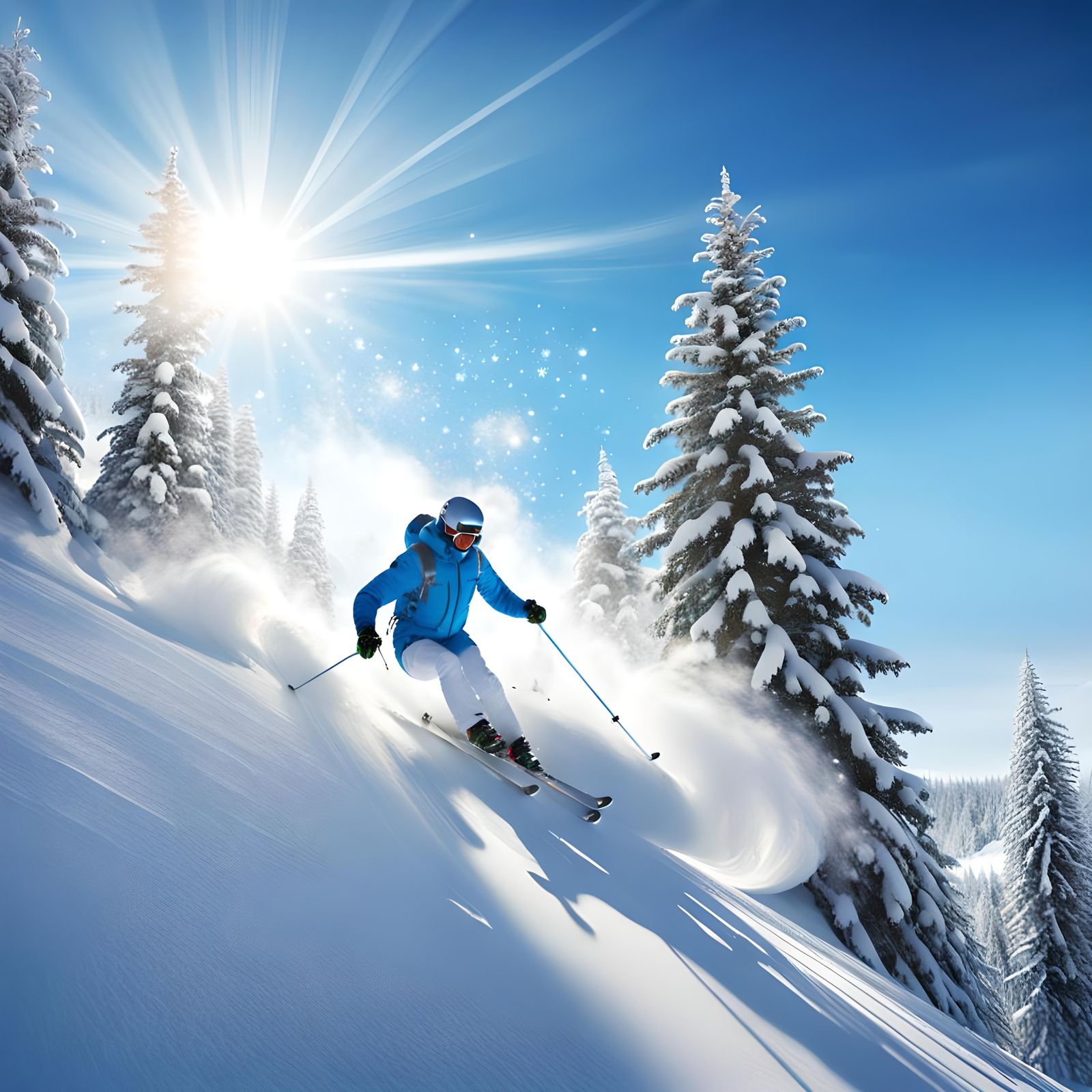 Skier Descending Sunny Slope