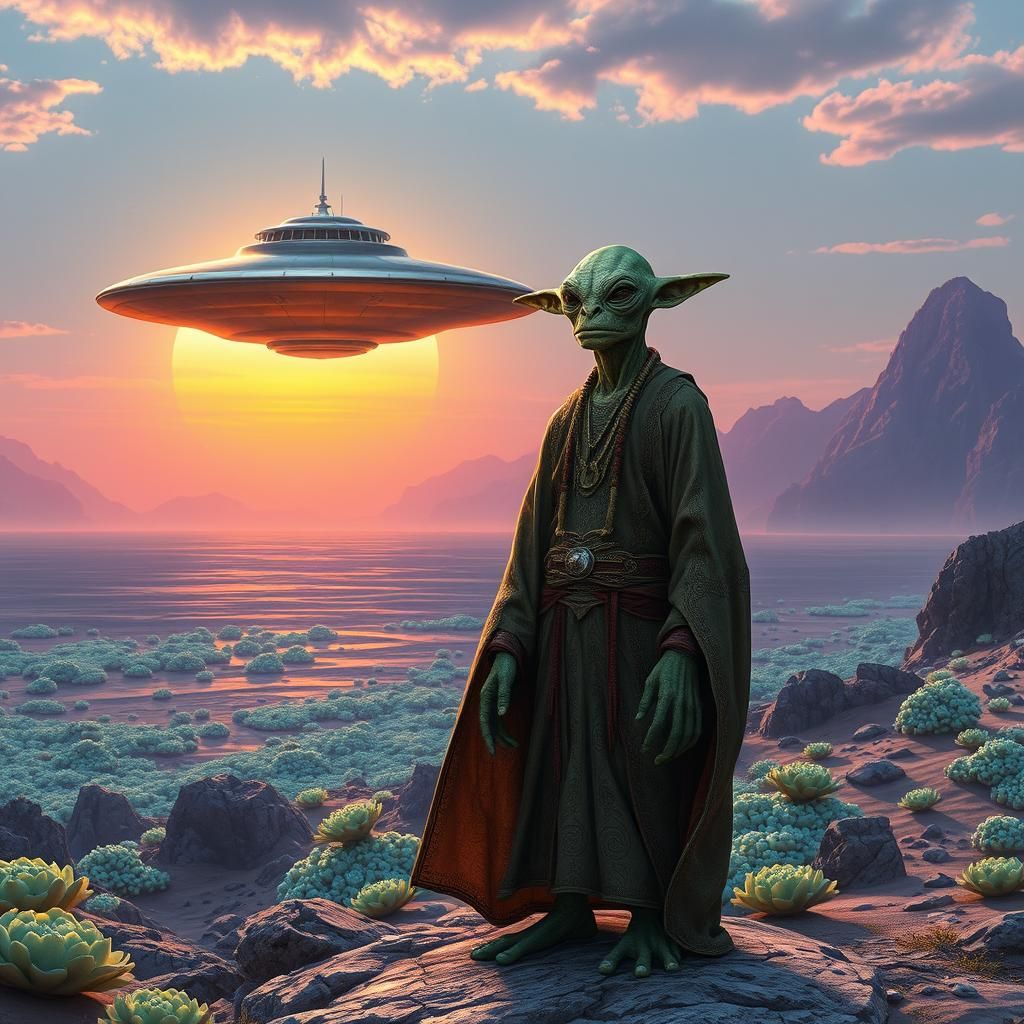 Alien-Frog Hybrid on Seashore in Digital Art Style