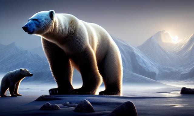 Polar Bear Attacks Viking in Hyperrealistic Moonscape