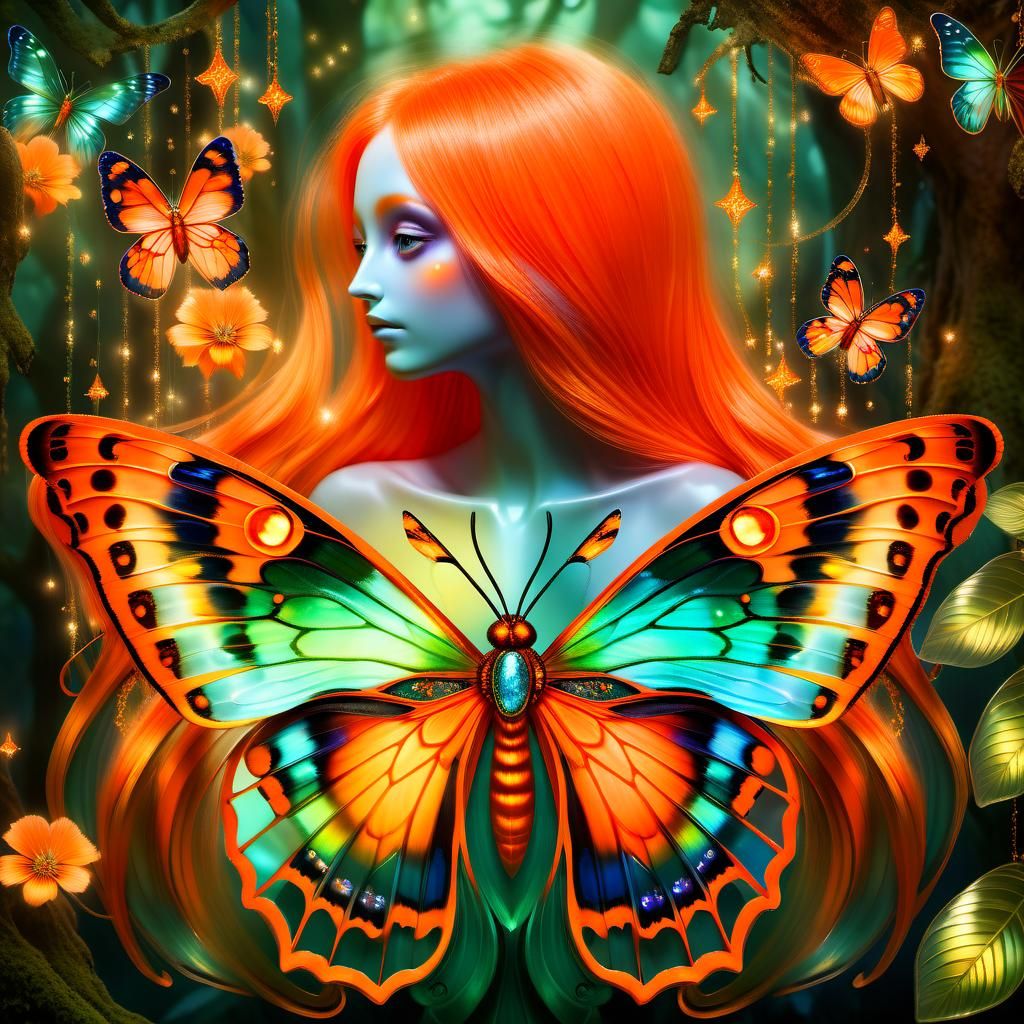 Butterfly Fae in Enchanted Forest with Iridescent Hues