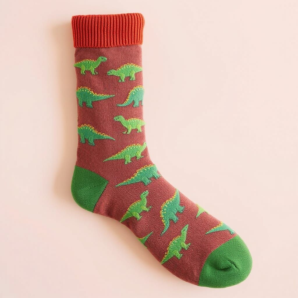 Embroidered Dinosaur Sock in Whimsical Style