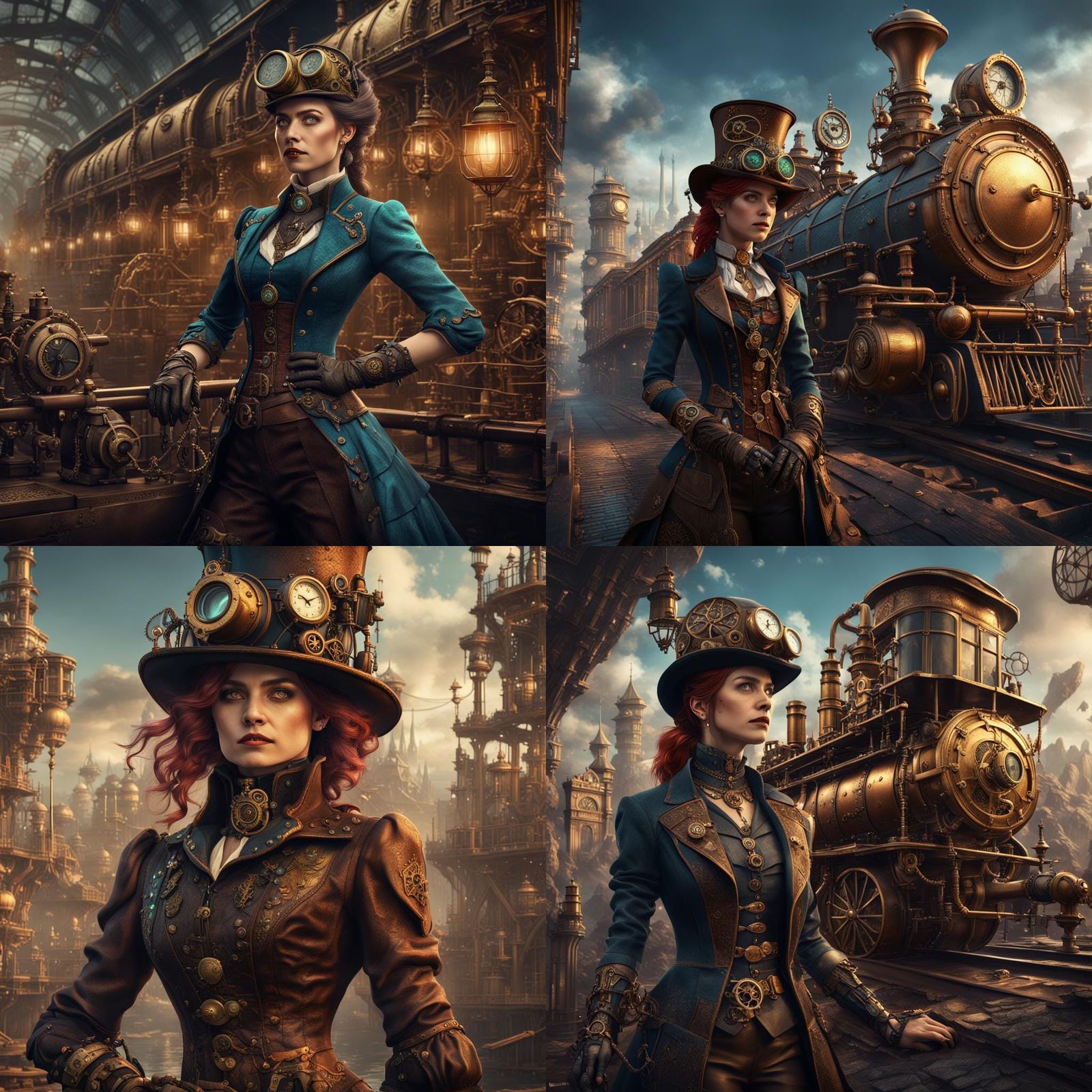 Detailed Steampunk Woman in Matte Painting Style